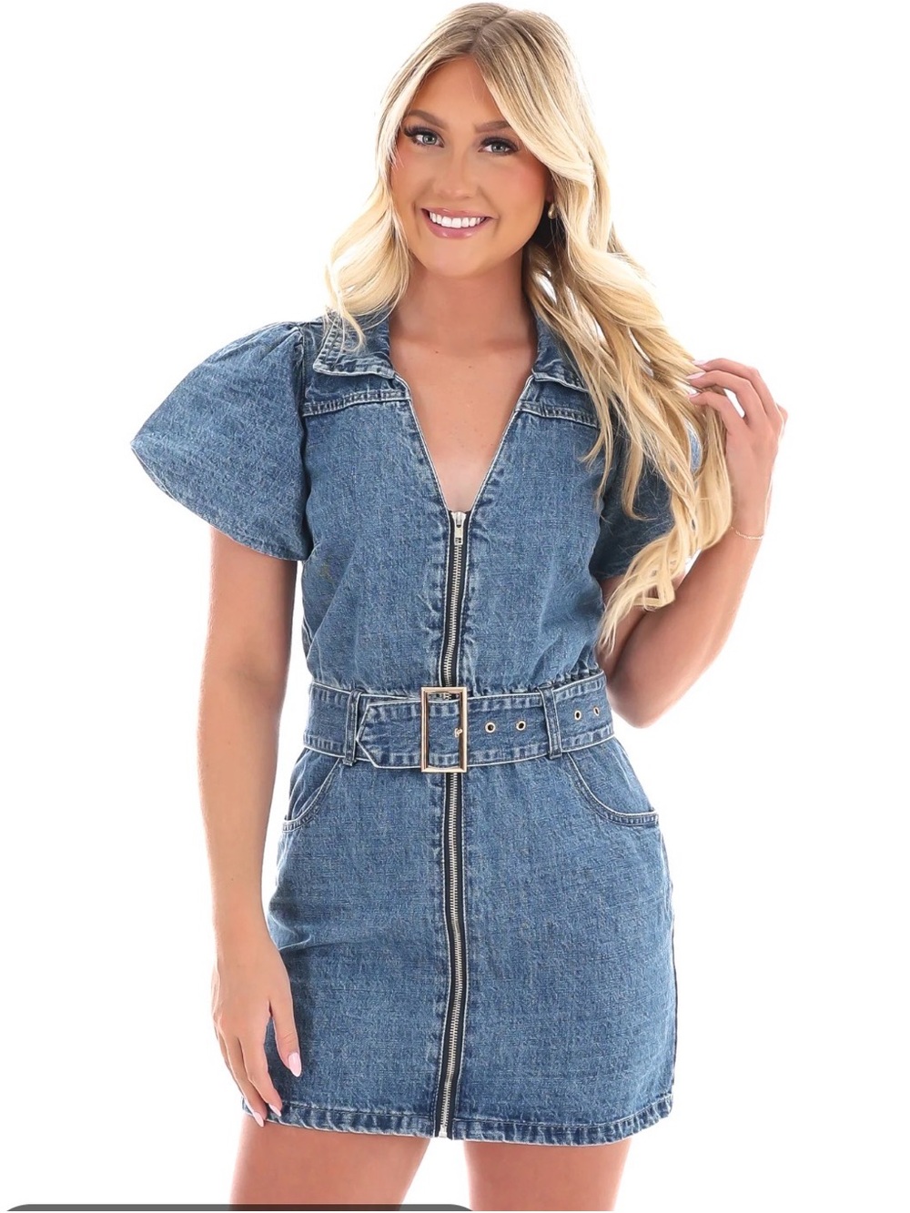 Show Me Your MuMu Denim Oxford Zip-Front Mini Dress in Stormy Blue Size Medium